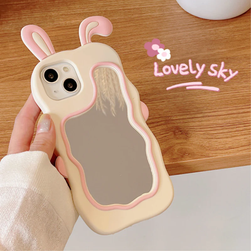 韓国の可愛いiPhoneケースミラー付き うさぎ シリコン iphoneケース 背面にミラーデザインを施しiphoneケース